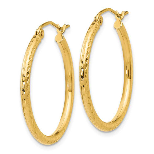 Image of 25mm 14K Yellow Gold Shiny-Cut 2mm Round Tube Hoop Earrings TC232