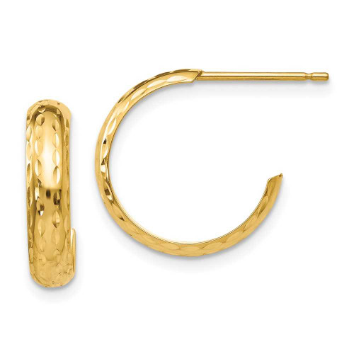 Image of 13mm 14K Yellow Gold Shiny-Cut 3.5mm J-Hoop Earrings