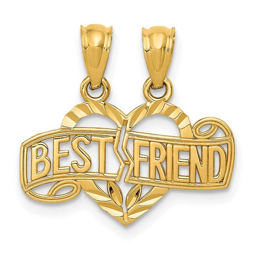 Image of 14K Yellow Gold Shiny-Cut Break Apart Best Friend Heart Pendant