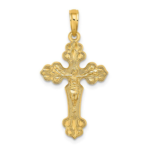 Image of 14K Yellow Gold Shiny-Cut Crucifix w/ Fancy Tips Pendant