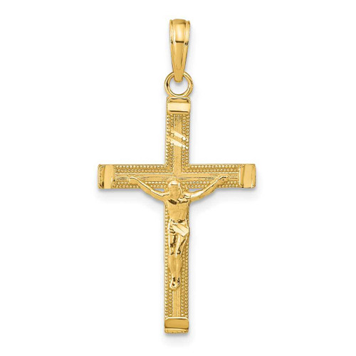 Image of 14K Yellow Gold Shiny-Cut Fancy Tipped Crucifix Pendant