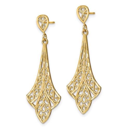 Image of 42.3mm 14K Yellow Gold Shiny-Cut Filigree Dangle Post Earrings