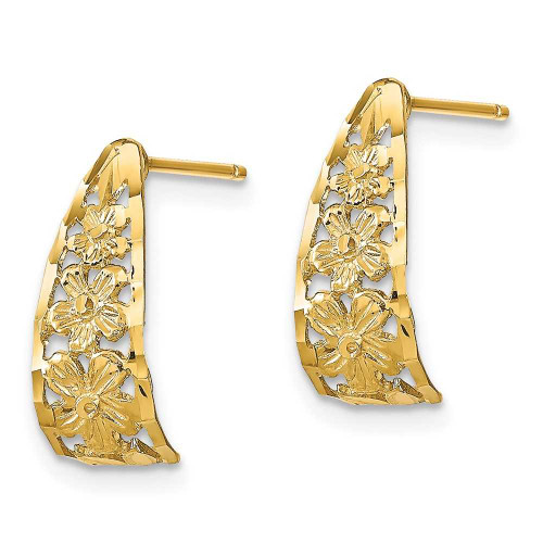 Image of 17mm 14K Yellow Gold Shiny-Cut Flower Tiered Edge Post Earrings