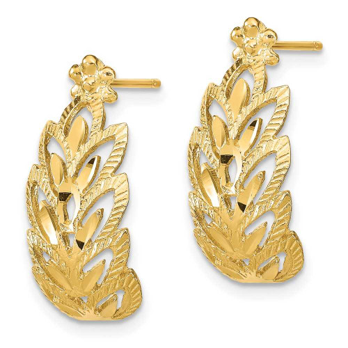 Image of 14K Yellow Gold Shiny-Cut Leaf Pattern Post Earrings