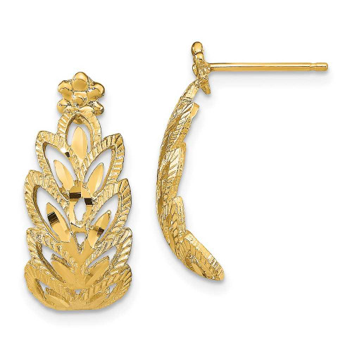 Image of 14K Yellow Gold Shiny-Cut Leaf Pattern Post Earrings