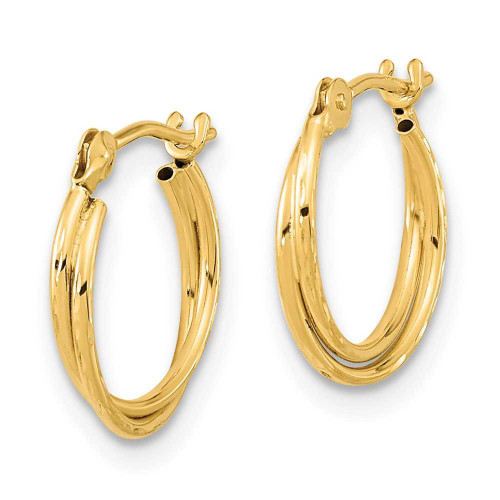 Image of 12.9mm 14K Yellow Gold Shiny-Cut Polished Double Hoop Earrings