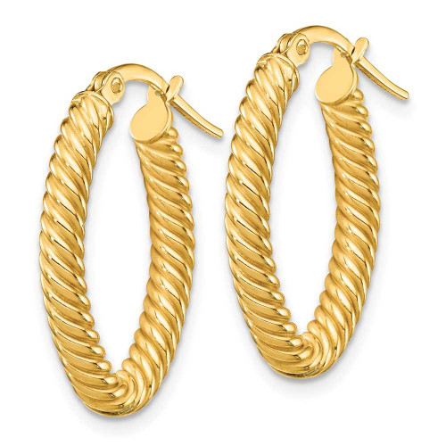 Image of 22.18mm 14K Yellow Gold Small 3mm Textured Oval Hoop Earrings