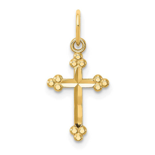 Image of 14K Yellow Gold Small Shiny-Cut Budded Cross Pendant