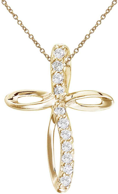 Image of 14K Yellow Gold Small Swirl Diamond Cross Pendant (Chain NOT included)