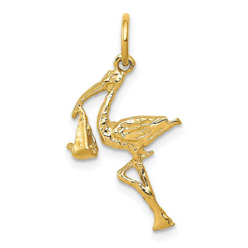 Image of 14K Yellow Gold Solid 3-Dimensional Stork Charm