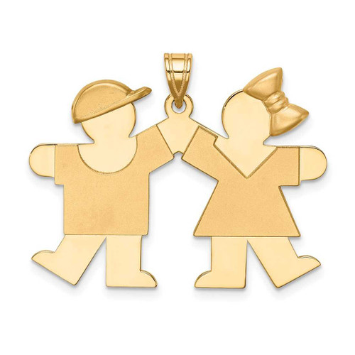 Image of 14K Yellow Gold Solid Boy On Left & Girl On Right Pendant