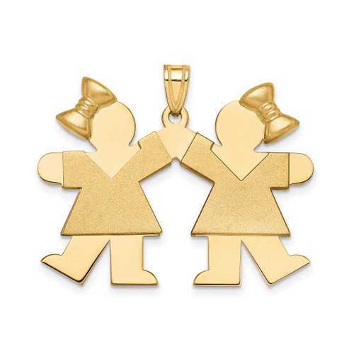 Image of 14K Yellow Gold Solid Large Double Girls w/ Bows Pendant
