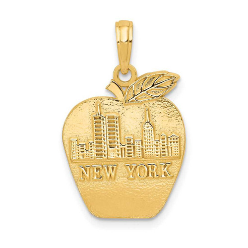 Image of 14K Yellow Gold Solid New York Skyline On Small Apple Pendant
