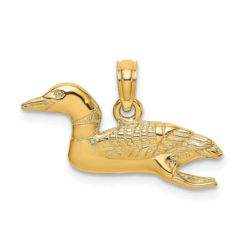 Image of 14K Yellow Gold Solid Polished 3-Dimensional Mallard Duck Pendant C2553