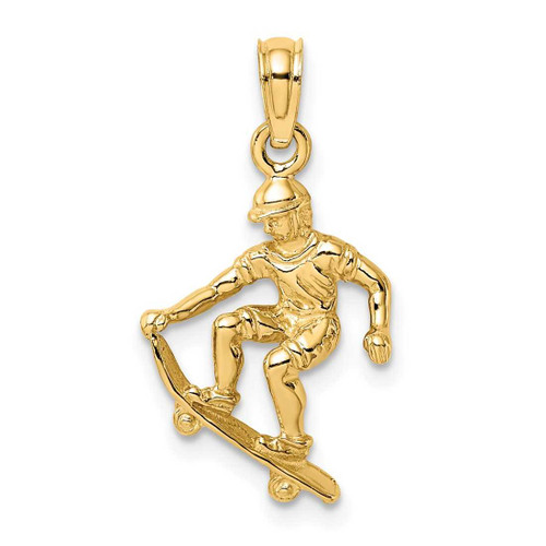 Image of 14K Yellow Gold Solid Polished 3-Dimensional Skateboarder Pendant