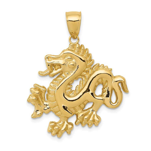 Image of 14K Yellow Gold Solid Polished Dragon Pendant C2380