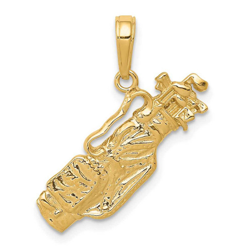 Image of 14K Yellow Gold Solid Polished Open-Backed Golf Bag w/ Clubs Pendant