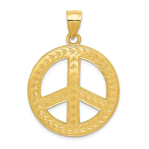 Image of 14K Yellow Gold Solid Polished Peace Sign Pendant