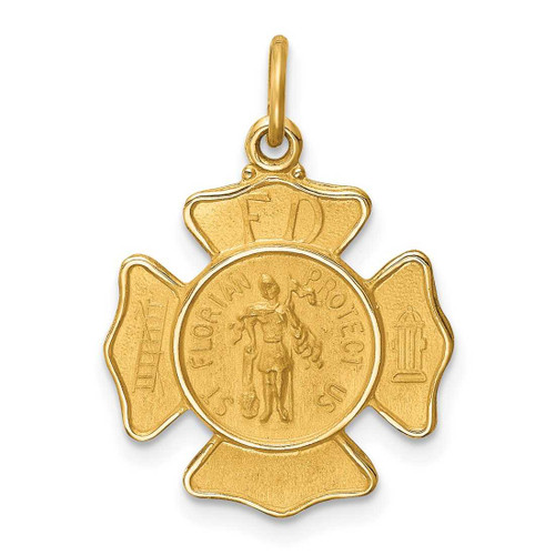 Image of 14K Yellow Gold Solid Polished Small St. Florian Fire Dept. Badge Medal Charm