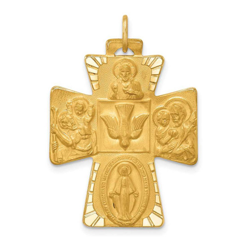 Image of 14K Yellow Gold Solid Polished/Satin Large 4-Way Medal Charm Cross