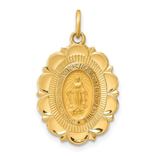 Image of 14K Yellow Gold Solid Polished/Satin Small Fancy Oval Miraculous Medal Charm