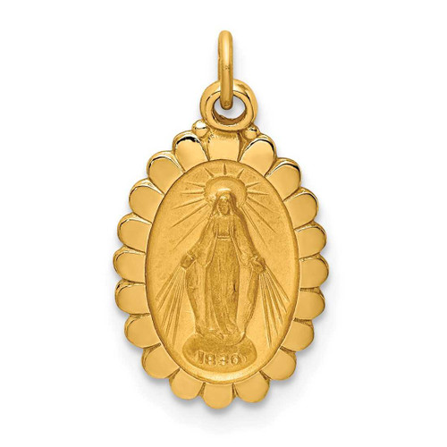 Image of 14K Yellow Gold Solid Polished/Satin Small Oval Scalloped Miraculous Medal Charm