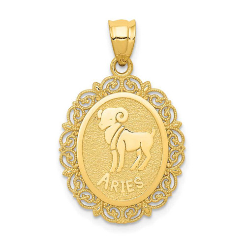Image of 14K Yellow Gold Solid Satin Polished Aries Zodiac Oval Pendant