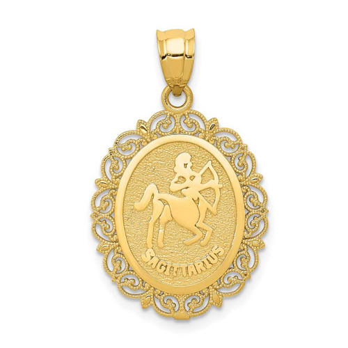 Image of 14K Yellow Gold Solid Satin Polished Sagittarius Zodiac Oval Pendant