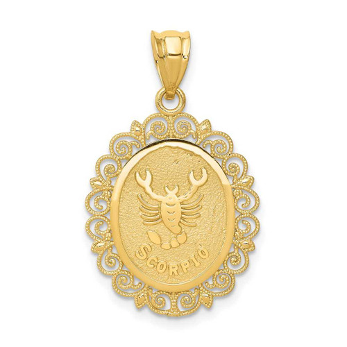 Image of 14K Yellow Gold Solid Satin Polished Scorpio Zodiac Oval Pendant