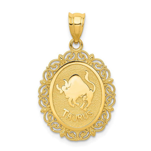 Image of 14K Yellow Gold Solid Satin Polished Taurus Zodiac Oval Pendant