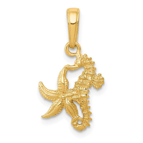 Image of 14K Yellow Gold Solid Seahorse & Starfish Pendant