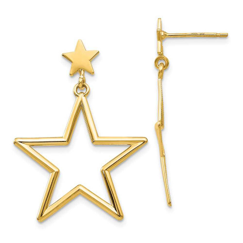 Image of 31mm 14K Yellow Gold Star Dangle Post Earrings