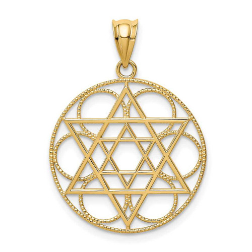 Image of 14K Yellow Gold Star Of David Circle Pendant