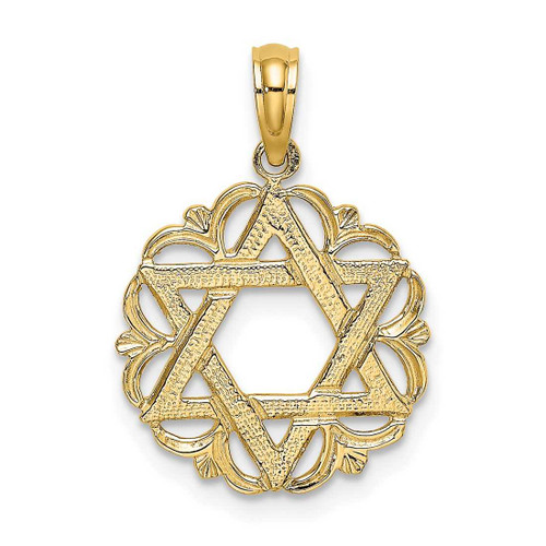 Image of 14K Yellow Gold Star Of David In Scalloped Circle Pendant
