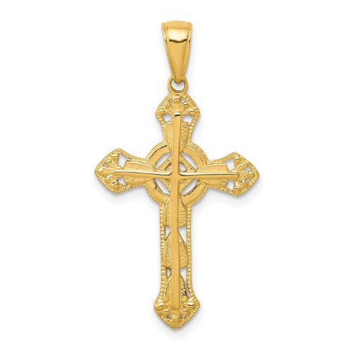 Image of 14K Yellow Gold Stick Cross On Ornate Cross Pendant