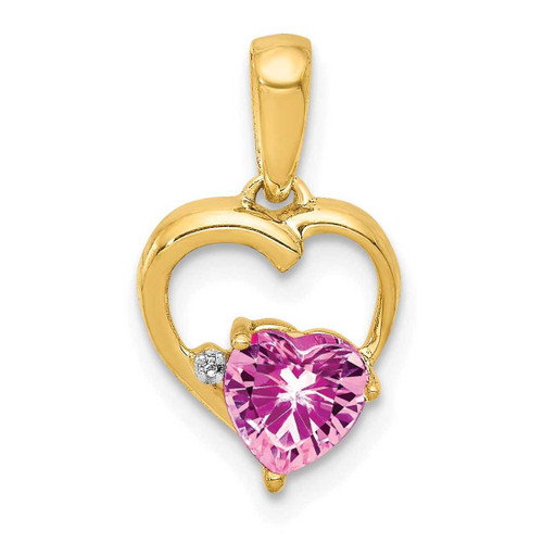 Image of 14K Yellow Gold Synthetic Pink Sapphire & Diamond Heart Pendant