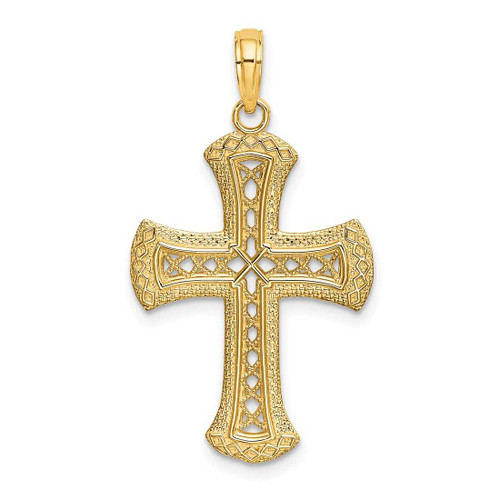 Image of 14K Yellow Gold Textured and Cut-Out Cross Pendant