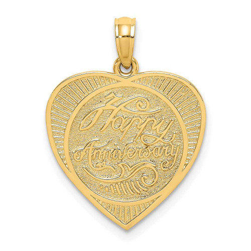 Image of 14K Yellow Gold Textured Back Talking Happy Anniversary In Heart Pendant