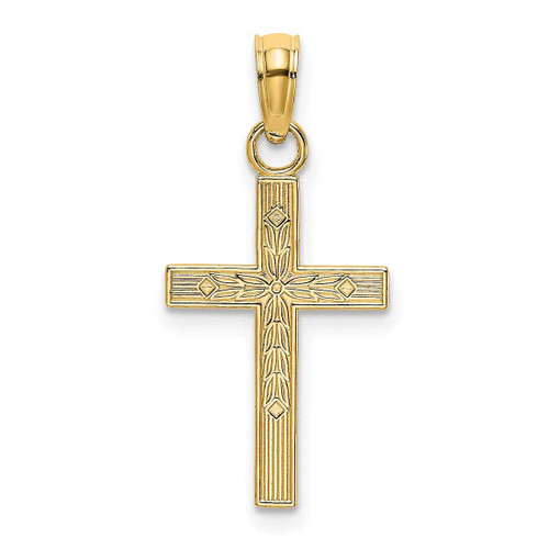 Image of 14K Yellow Gold Textured Center Block Cross Pendant