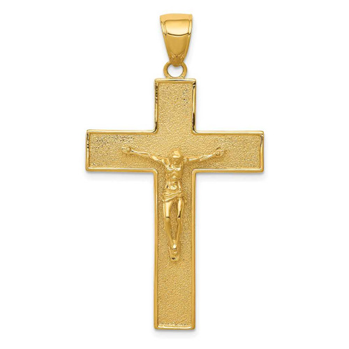 Image of 14K Yellow Gold Textured Crucifix Latin Cross Pendant