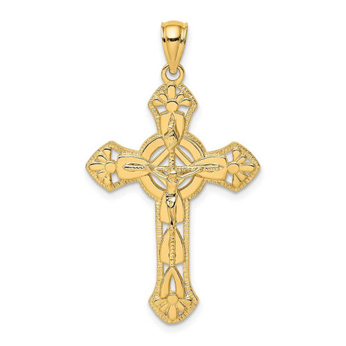 Image of 14K Yellow Gold Textured Crucifix w/ Arrow Pendant