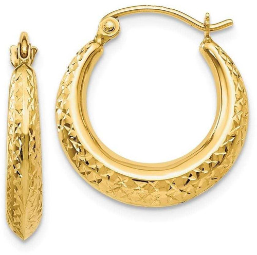 Image of 19mm 14K Yellow Gold Textured Hollow Hoop Earrings
