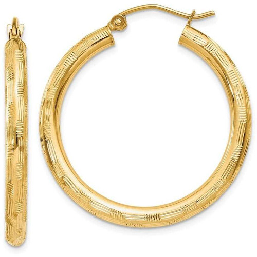 Image of 30mm 14K Yellow Gold Textured Hoop Earrings TF556