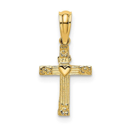 Image of 14K Yellow Gold Textured Mini Cross w/ Heart Pendant