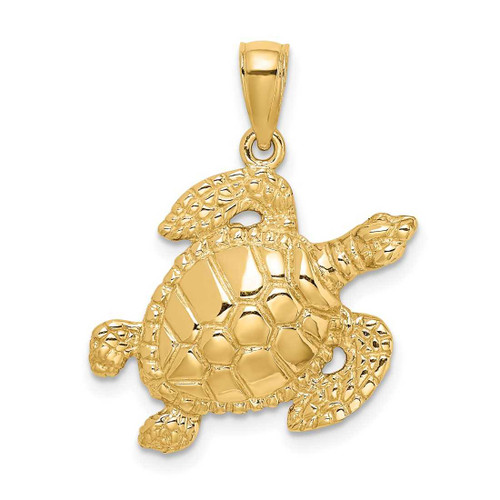 Image of 14K Yellow Gold Textured Sea Turtle Pendant K7682