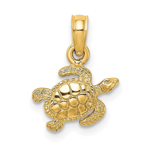 Image of 14K Yellow Gold Textured Sea Turtle Pendant K7697