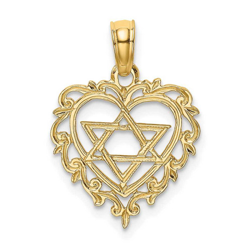 Image of 14K Yellow Gold Textured Stare Of David In Heart Pendant