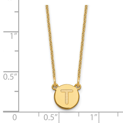 14K Yellow Gold Tiny Circle Block Letter T Initial Necklace