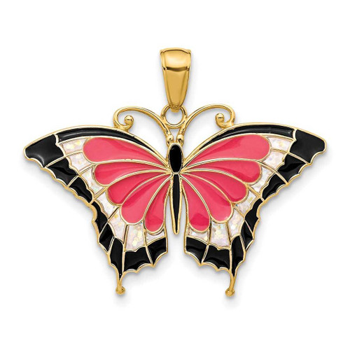 Image of 14K Yellow Gold Translucent Acrylic Butterfly Pendant