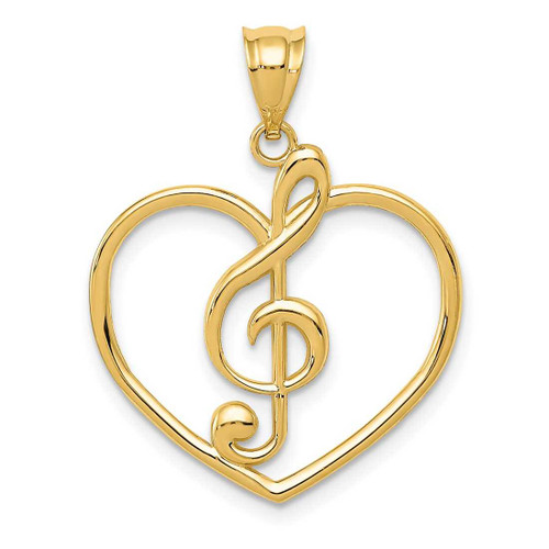 Image of 14K Yellow Gold Treble Clef In Heart Charm
